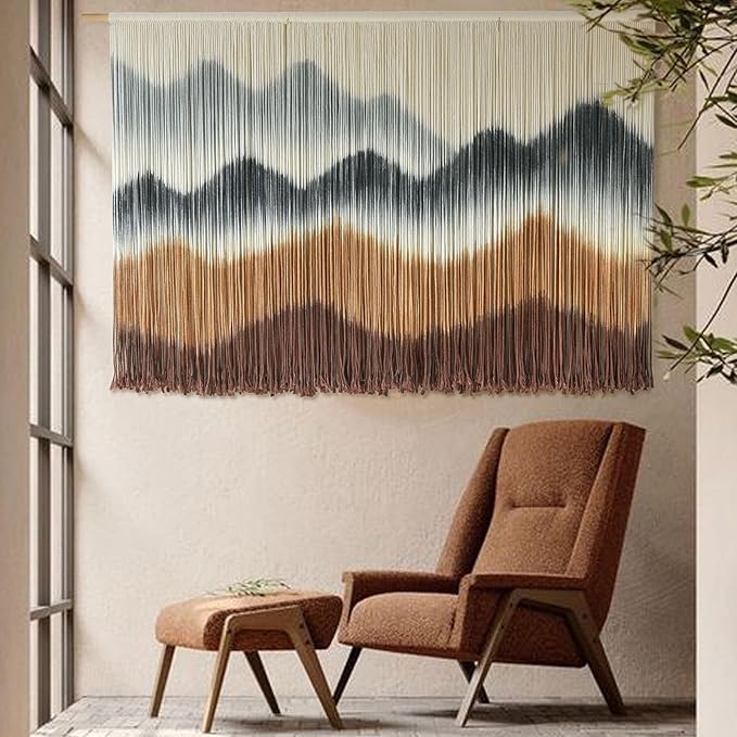 IOWER Macrame Wall Hanging Mountain Wall Art Dip-Dyed Macrame Wall Decor Modern Wall Decor Fiber Wall Art Craftsmanship 57" Wx35 L