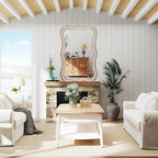 35x24 inches Rustic Farmhouse Mirror for Wall Decor, Wooden Beads Decorative Mirrors for Living Room, Bedroom, Hallway, Bathroom, Entryway - Vertical or Horizontal Hanging