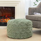 Round Pouf Ottoman Stuffed 20x12 Inches Floor Pouf Chair for Living Room Bedroom Modern Foam Pouf Ottoman Foot Rest for Couch Home Decor Pouffe Sage Green
