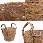 GALPADA Braided Straw Flowerpot Basket with Handles, 16cm Diameter Handmade Planter for Indoor Plants, Boho Retro Style Plant Basket for Home Décor and Greenery