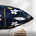 MUSSEL Navy Blue Floral Pillow Covers 18x18 Set of 2, Velvet Wild Flower Plant Throw Pillows Case, Square Farmhouse Decor Cushion Covers for Home Sofa Bed Couch