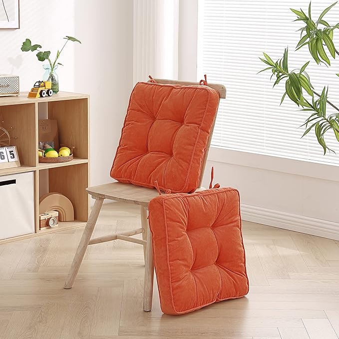 Tiita Chair Cushion Pads with Ties 18x18 Inch, Square Seat Floor Pillows Pad, Tufted Outdoor Patio Cushions, Dining Chairs Pillows Set of 2,Orange
