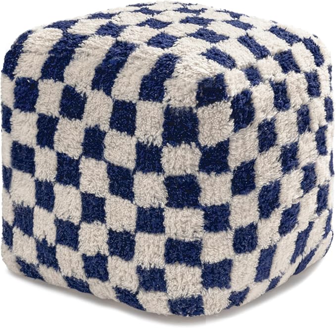 Anji Mountain Pouf Ottoman Foot Rest, Handmade Ottoman Pouf, Comfortable Foot Stool, Decorative Floor Seating for Living Room Decor, Bedroom & Home Décor Accent - Navy