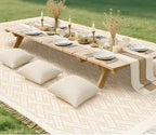 Extra Large Outdoor Boho Picnic Blanket 118'' x 71'' Beige White Table Runner 6 Throw Pillow Cover Woven Cotton Yarn Oversize Beach Blanket Washable for Picnic Camp Wedding