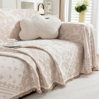 ROOMLIFE Beige Couch Covers for Sofa, Sofa Covers Washable Non Slip Furniture Protector Couch Sofa Covers for 3 Cushion Couch, Breathable Sofa Slipcovers Couch Cover Blanket with Tassels 71" X 150"