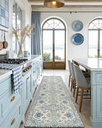 DEXI Kitchen Mats Cushioned Anti Fatigue, 23x86 Floor Padded Runner Rug Non Slip, Waterproof Standing Comfort Memory Foam for Front Sink Laundry, Blue White