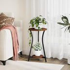 YINMIT Plant Stand Indoor, Plant Shelf Holder, Wood Corner Plant Stand, Metal Flower Stand for Indoor Plants, Small Round Side End Table for Living Room Balcony Garden (Retro, 2 Tier)