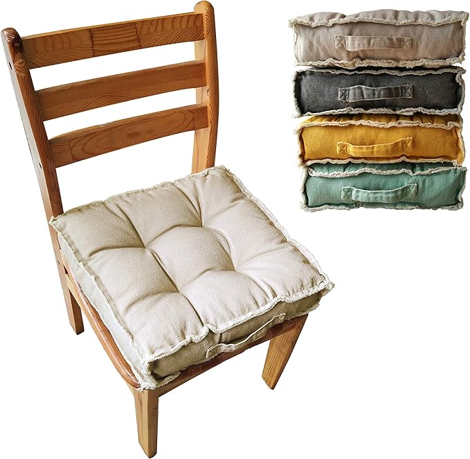 Verpert Square Thick Floor Seating Cushions,Solid Thick Tufted Cushion Meditation Pillow for Sitting on Floor,Tatami Pad for Guests or Kids Reading Nook,Yoga Living Room Sofa Balcony Outdoor (Beige)