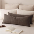 Foindtower Set of 2 Decorative Linen Check Throw Pillow Covers Neutral Farmhouse Vintage Cushion Covers Cozy Modern Boho Home Decor for Sofa Chair Couch Bedroom Living Room,14×36 Inch,Dark Brown