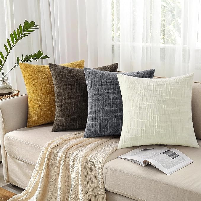 decorUhome Spring Cream White Chenille Euro Sham Throw Pillow Covers 26x26 Set of 2 Textured Soft Cozy Slubby Couch Pillow Covers Modern Farmhouse Boho Decorative Pillow Cases for Bed Sofa Living Room