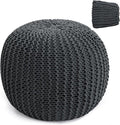 HOMBYS Unstuffed Ottoman Pouf Cover, 100% Cotton Handmade Knitted Ottoman Pouf Cover Round Foot Stool, Floor Bean Bag Chair, Foot Rest with Storage for Living Room Bedroom, Grey(Cover ONLY NO Filler)