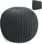 HOMBYS Unstuffed Ottoman Pouf Cover, 100% Cotton Handmade Knitted Ottoman Pouf Cover Round Foot Stool, Floor Bean Bag Chair, Foot Rest with Storage for Living Room Bedroom, Grey(Cover ONLY NO Filler)