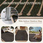 Lahome Neutral Geometric 8x10 Outdoor Rug, Black Washable Rug for Living Room Dining Room, Farmhouse Rhombus Non Slip Non Shedding Indoor Outdoor Carpet for Backyard Deck Office Classroom Decor