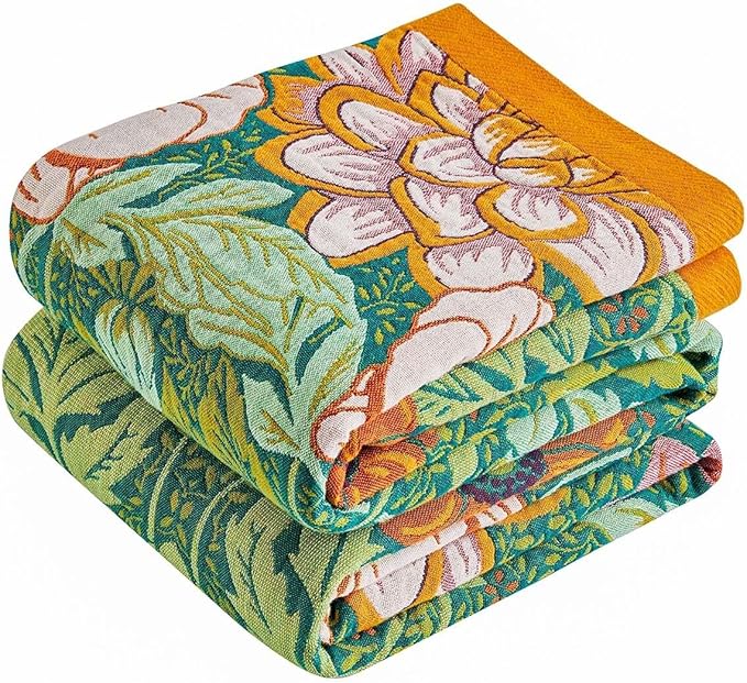 Boho Blanket Soft Muslin Boho Throw Blanket 100% Cotton Blanket All Seasons Reversible Rustic Floral Printed Vintage Rustic Farmhouse Decor Throw for Sofa Couch Chair (Green, 90"x98")