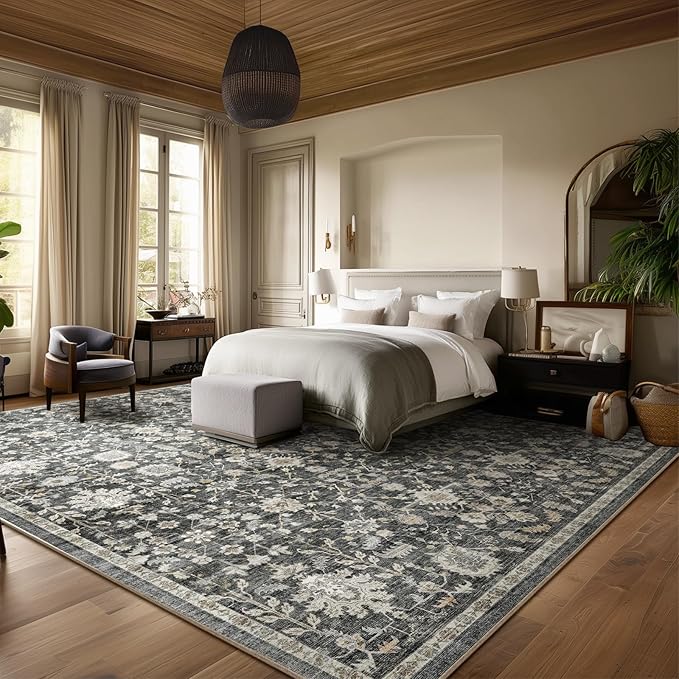 Washable Rugs for Living Room: 9x12 Area Rugs for Bedroom Ultral Soft Non-Slip Stain Resistant Vintage Boho Large Carpet for High-Traffic Dining Room - Farmhouse Decor