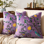MUSSEL Light Purple Floral Pillow Covers 18x18 Set of 2, Velvet Wild Flower Plant Throw Pillows Case, Square Farmhouse Decor Cushion Covers for Home Sofa Bed Couch