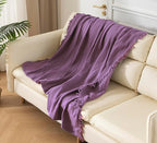 KyraHome 100% Organic Cotton 60"x80" Large Cotton Throw Blanket for Couch, Women, Plant Dyed, Breathable Lightweight Gauze Muslin Blanket for Adult, All Season (Purple Lavender)