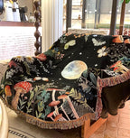 Woven Throw Blanket Moon Plant Boho Chic Decor Reversible Cute Cotton Boho Throw Blanket Witchy Throws Blankets with Tassels Moonlit Garden Blankets Bohemian Room Decor Luxury Christmas Throws 51”x59”