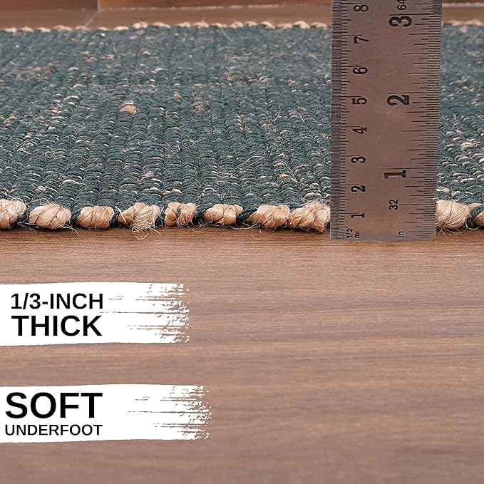 Green Jute & Cotton Braided Rug Runner 2' x 4' – Reversible Soft Accent Rug for Entryway, Kitchen, Bathroom