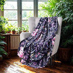 Floral Fleece Throw Blanket: Flowers Velvety Soft Vibrant Botanical Accent for Couch or Bed, Colors: Dark Navy Blue Pink Purple Yellow Green White, Oversized 50" x 70"