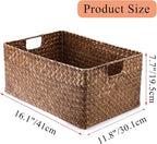 Hipiwe Seagrass Storage Baskets Bin for Shelf Handwoven Wicker Baskets Built-in Handles Rectangular Closet Bedroom Organizer Box Multipurpose Storage Basket Organizer,16.1"L x11.8"W x7.7"H