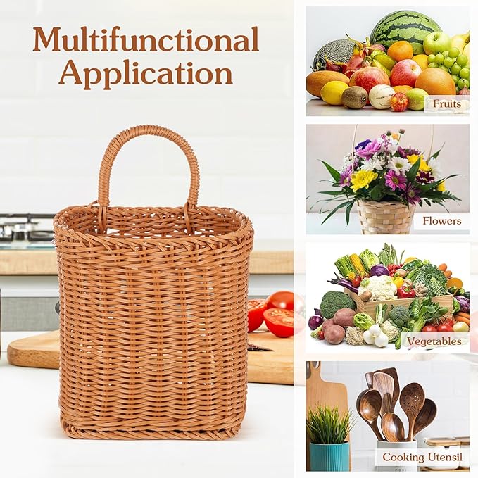 1Pcs Kitchenware Hanging Basket Wall Hanging Flower Baskets Front Door Hanging Basket Woven Hanging Basket Tableware Plant Basket 11 x 6.68 x 4.32inch