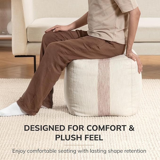 Anji Mountain Pouf Ottoman Foot Rest, Handmade Ottoman Pouf, Comfortable Foot Stool, Decorative Floor Seating for Living Room Decor, Bedroom & Home Décor Accent - Petal Stripe