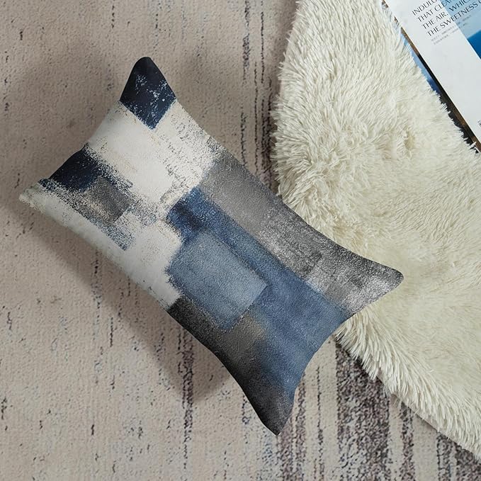 Emvency Set of 2 Throw Pillow Covers Modern Abstract Painting Blue White and Gray Decorative Sofa Pillow Cases Home Decor Standard Rectangle 12x20 Inches Pillowcases