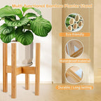 Adjustable Bamboo Plant Stand for Indoor Plants, Holder Rack Fits 8"-12" Pots for Living Room, Bedroom, Corner - Space Saving Shelf (Pot & Plant Not Included)(primary color)