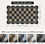 Checkered Easy Jute 3x5 Outdoor Patio Rug, Washable Rugs for Entryway Indoor Outdoor Area Rug Black Kitchen Rugs, Non-Slip Farmhouse Neutral Rug for Balcony Backyard