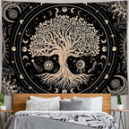 Accnicc Tree of Life Tapestry Sun Moon Stars Tapestries for Bedroom Aesthetic Hippie Black Beige Boho Mandala Spiritual Celestial Large Tapestry Wall Hanging for Dorm Living Room Decor 80 x 60 Inch