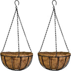 Kingbuy 8" Metal Hanging Plant Baskets with Coconut Liner (2 Pack) - Farmhouse Wire Planters Flower Pots for Plants Ferns Indoor Outdoor Balcony Patio Garden Decoration