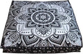 CRAFT KALA Mandala Floor Pillow Cushion Cover Seating Throw Cover Hippie Decorative Bohemian Ottoman Poufs Pillow Cases Boho Indian Cotton Living Room Yoga Home Décor 24" Square, Black Silver Flower