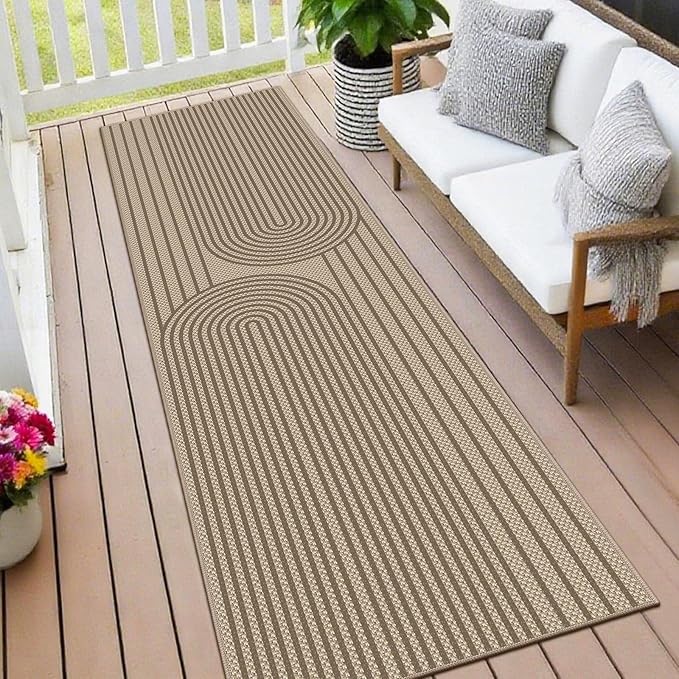 2x8 Kitchen Runner Rug for Hallways Outdoor Rug Easy Jute Rug Washable Low-Pile Non-Slip Area Rug Indoor Outdoor Carpet for Bedside Laundry Entryway Porch Door Mat Boho Brown Rainbow Floor Mats
