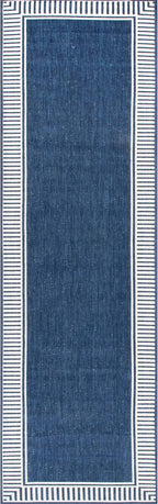 Nuloom Asha Navy/Ivory, 2' x 10', Casual, Striped Border, Soft and Cozy, High Traffic, Stain Resistant, Easy Clean, Durable Runner for Indoor/Outdoor Patio, Deck, Porch, Garden, Courtyard