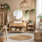 Barnyard Designs Rattan Bathroom Mirror – Rustic Farmhouse Style Handmade Wicker Rattan Frame - Boho Mirror for Nursery Wall Décor (25.5", Round)