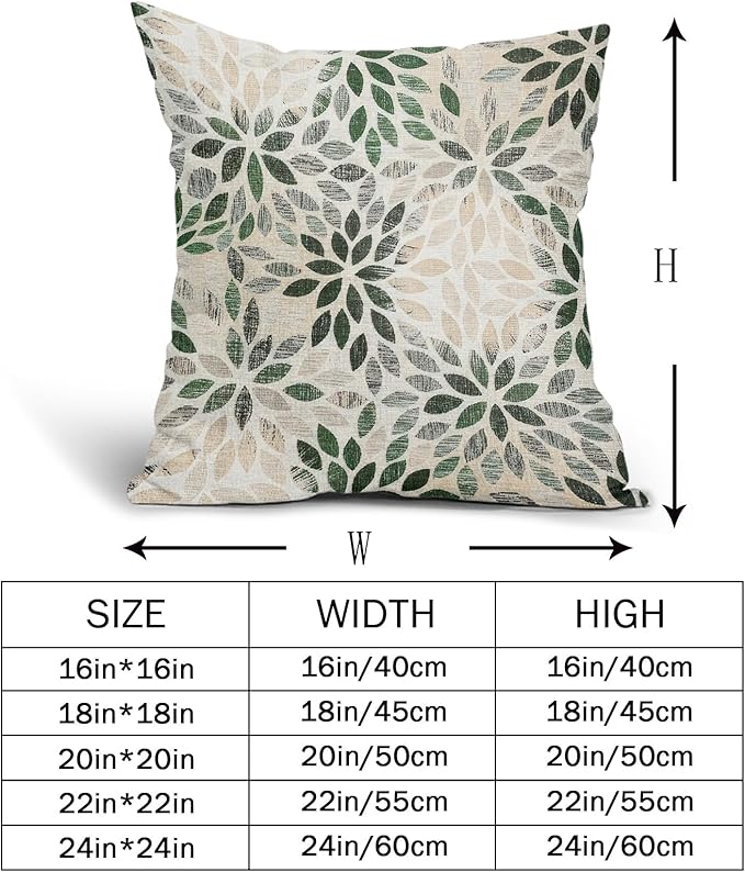 Kawani Green Dahlia Throw Pillow Covers 22x22 Inch Rustic Geometric Flower Decorative Square Pillow Cases Beige Tan Gray Floral Cushion Covers Farmhouse Home Decor for Sofa Couch Outdoor Set of 2