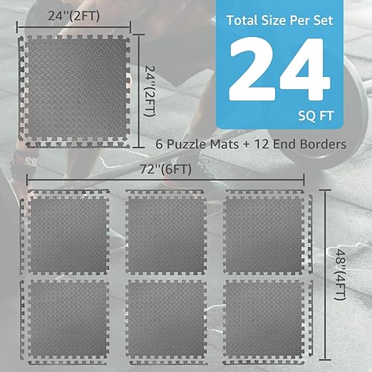 Art3d 24 Sq.Ft Eva Puzzle Exercise Mats, 1/2" Thick Foam Interlocking Tiles for Gyms, Flooring, Workout, Gym Equipments, Pack of 6, Grey