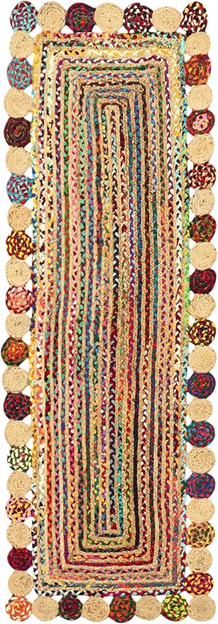 Runner Area Rug - 2.6x4 Feet Multicolor Cape Code Chindi Cotton Jute Rug Geometric Kilim Rug Indoor Outdoor Use Carpet Flatweave Rugs for Bedroom Bedside Runner Kitchen Hallway & Stair