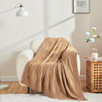 CozeCube Check Knit Throw Blanket, Beige Checkered Throw for Couch, Decorative Christmas Soft Cozy Warm Knitted Blanket for Bed Sofa Living Room, 60"X80"