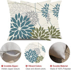 DFXSZ Blue Army Green Outdoor Pillow Covers Set of 2 16X16 Inch Teal Floral Elegant Polyester Flower Pillow Case Outdoor Waterproof Decor for Patio Funiture Garden Linen Cushion Covers 01C16