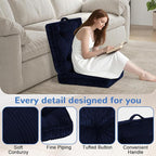 Square Floor Pillow for Adults, Tufted 24x24 Floor Cushion for Sitting, Large Meditation Cushion, Thick Corduroy Seat with Handle, Tatami Seating for Yoga, Navy Blue, 1Pack