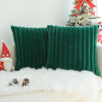 JOJUSIS Pack of 2 Faux Fur Plush Decorative Throw Pillow Covers Couch Cushion Case Soft Pillowcases (Dark Green, 16 x 16-Inch)