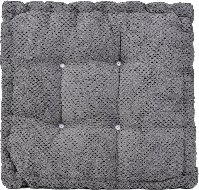 ChezMax Floor Pillow & Cushion, Large Meditation Chair Cushions, Thick Square Seat Pad, Soft Velvet Tufted Seating Pouf for Indoor/Outdoor Yoga Bench Rocking Chair Room Tatami Sofa, Grey 20" x 20"