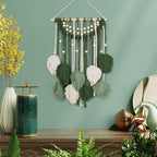 Newwiee Leaves Macrame Wall Hanging Boho Feather Macrame Wall Decor Woven Tapestry Green Stylish Feather Hanging for Nursery Bedroom Living Room 27.6 x 15.8 Inch