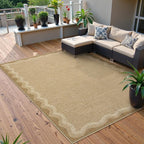 LIVEBOX Scalloped Washable Outdoor 5x7 Rug, Easy Jute Tan Rug for Living Room, Indoor Geometric Rug for Bedroom, Farmhouse Rugs Dining Room Mat Modern Carpet Area Rug for Patio Home Office Decor