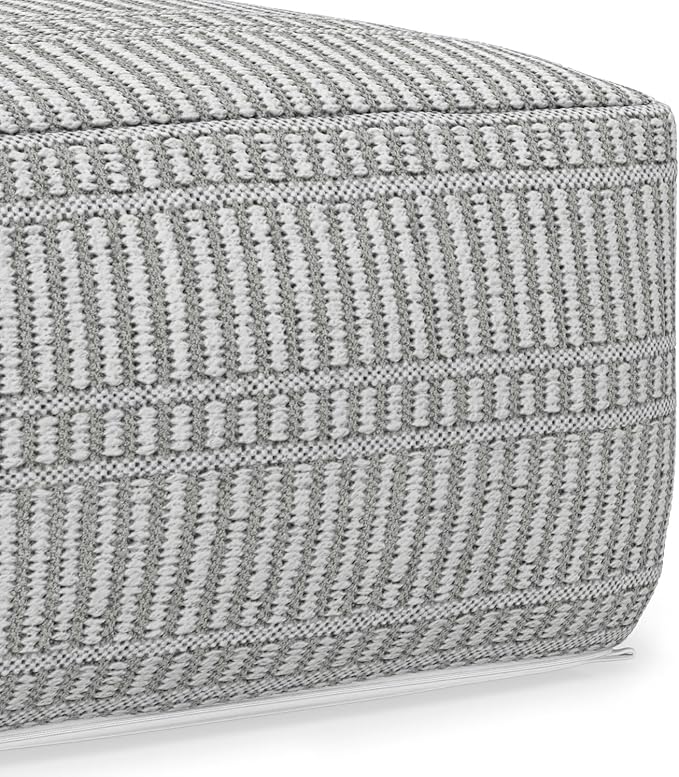 SIMPLIHOME Safford Square Pouf - 20 inch Wide Upholstered PET Polyester Ottoman in Grey and White, Boho Indoor/Outdoor Footstool or Extra Seating for Living Room or Bedroom, Assembled