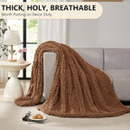 L'AGRATY Chunky Knit Blanket Throw: 50''x60'' Chenille Chunky Knitted Throw Blanket for Bed Couch - Handmade Thick Big Cable Knit Blanket - Large Chunky Crochet Rope Blanket for Home Decor(Brown)