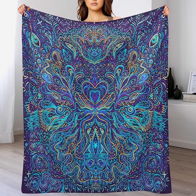 Hippie Bohemian Mandala Throw Blanket Indian Gypsy Abstract Flower Floral Texture Print Blanket for Sofa Bed Couch Chair Or Dorm 60"x80"
