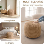 HIGOGOGO Round Stuffed Pouf Ottoman, Stripe Faux Fur Poufs with Foam Chunk Filling, Furry and Fluffy Pouf Foot Stool Storage Ottoman, 26 X 18 Floor Poufs Foot Rest for Living Room, Brown